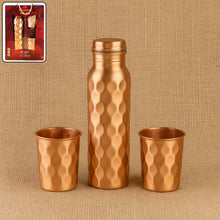 Diamond Cut Copper Water Bottle 2 Glasses with Gift Box (3 Pcs Set)